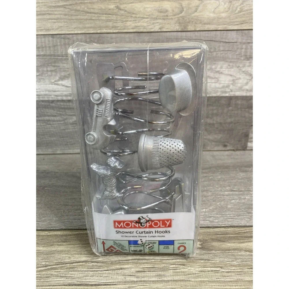 Monopoly Shower Curtain Hooks 12 Set Hasbro Jay Franco 2004 Tokens Game Rare
